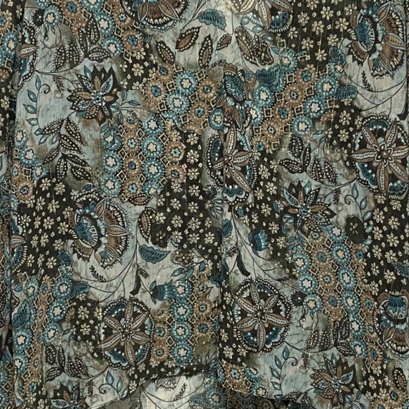 Lane Bryant shirt women 22/24 green multi color long sleeve open shoulder blouse - Picture 9 of 13